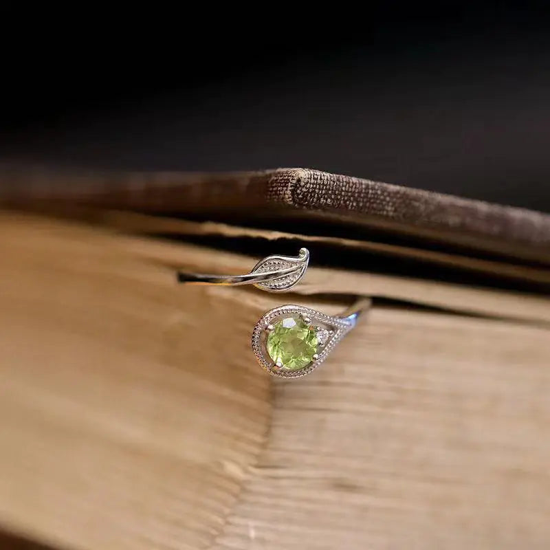 Olivine Green Gem Leaf and Branch Open Ring (TEST)