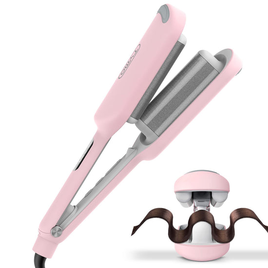 TYMO ROVY Hair Crimper – 3 Barrel Beach Waves Wand, Pink